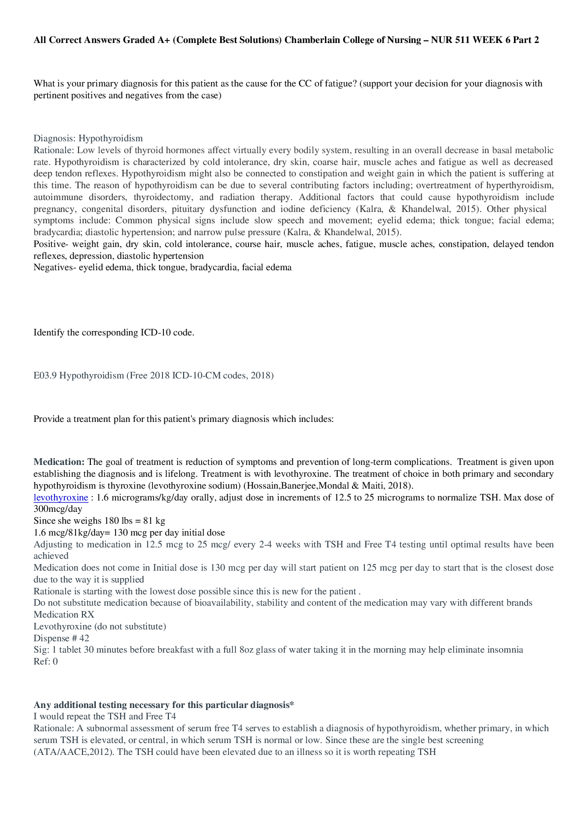 Preview of All Correct Answers Graded A+ (Complete Best Solutions) Chamberlain College of Nursing – N